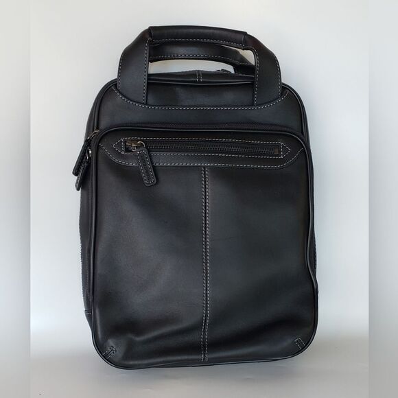Levenger Black Leather Men's Backpack - Picture 1 of 16